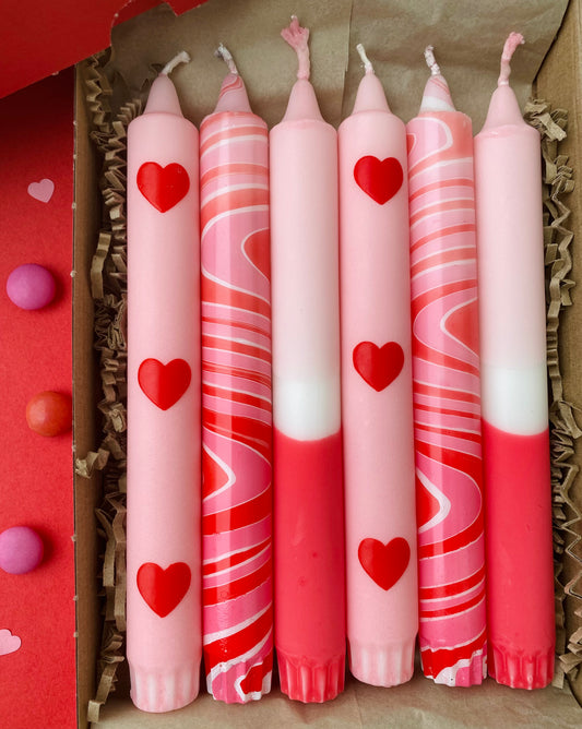 Love Candle Box - Pink w Red Hearts